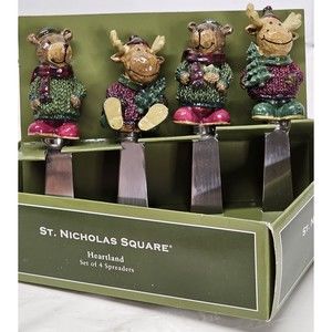 St. Nicholas Square Heartland Reindeer And Bear Spreaders Boxed Set Of Four